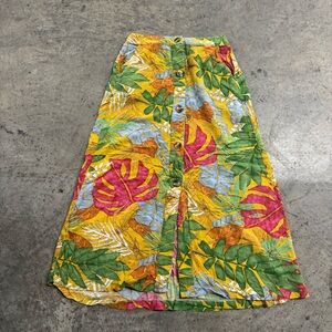 Vtg Y2k Cenarium Yellow Tropical Floral Print Button-Down Midi Skirt Sz S‎ Retro
